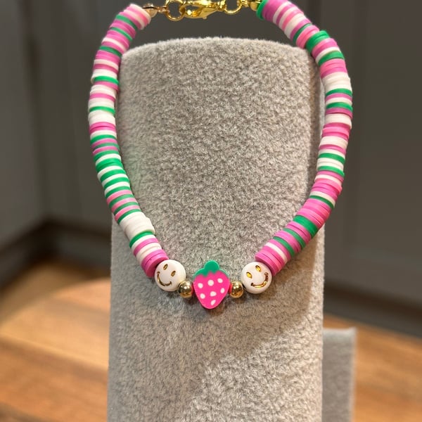 Unique Handmade bracelet with charms - fruity strawberry