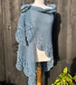 Blue grey alpaca rich lace triangle draping shawl  - Image 4