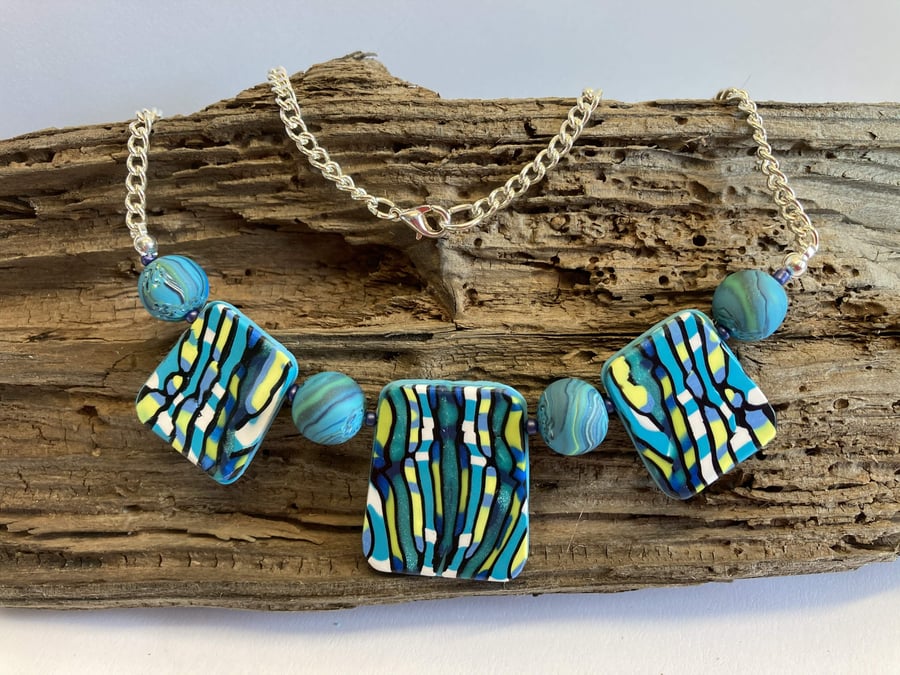 Turquoise & Yellow Stroppel Cane Necklace
