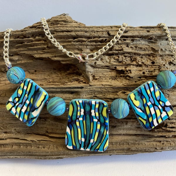 Turquoise & Yellow Stroppel Cane Necklace