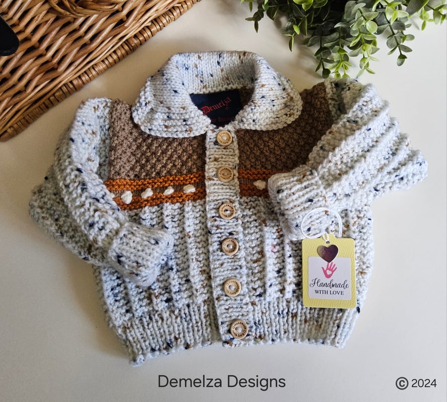 Hand Knitted Baby Boys Cardigan Size 3-9 months size