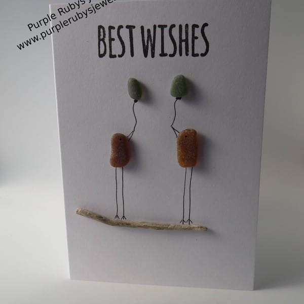Best Wishes Amber Sea Glass Birds Birthday Card C310