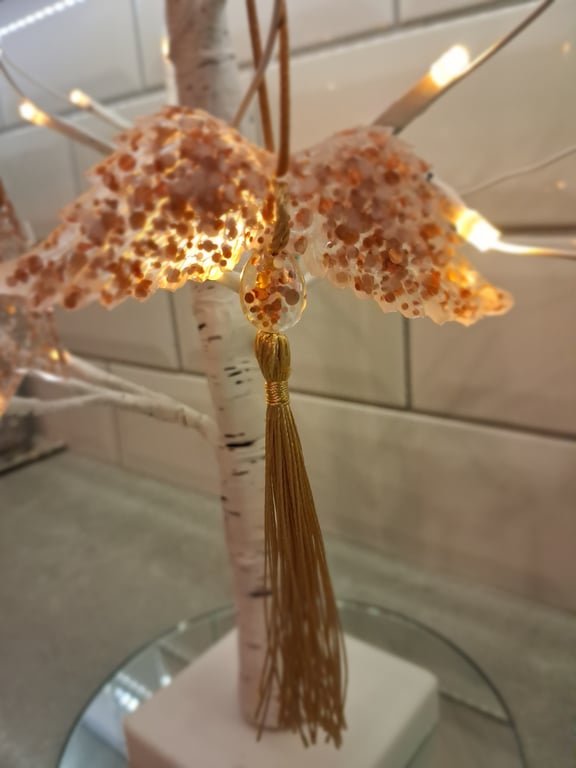 Angel wings tree decoration, Resin Gold Angel ornament 