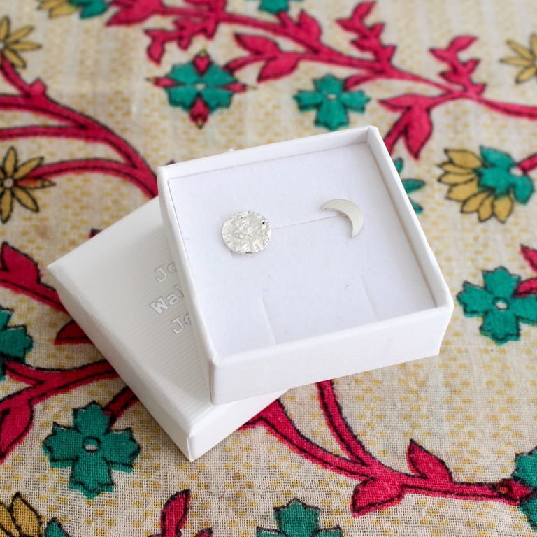Moon earrings, silver earrings, full and crescent moon earrings