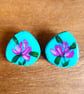 Hand-Painted Turquoise Floral Earrings  - Image 1