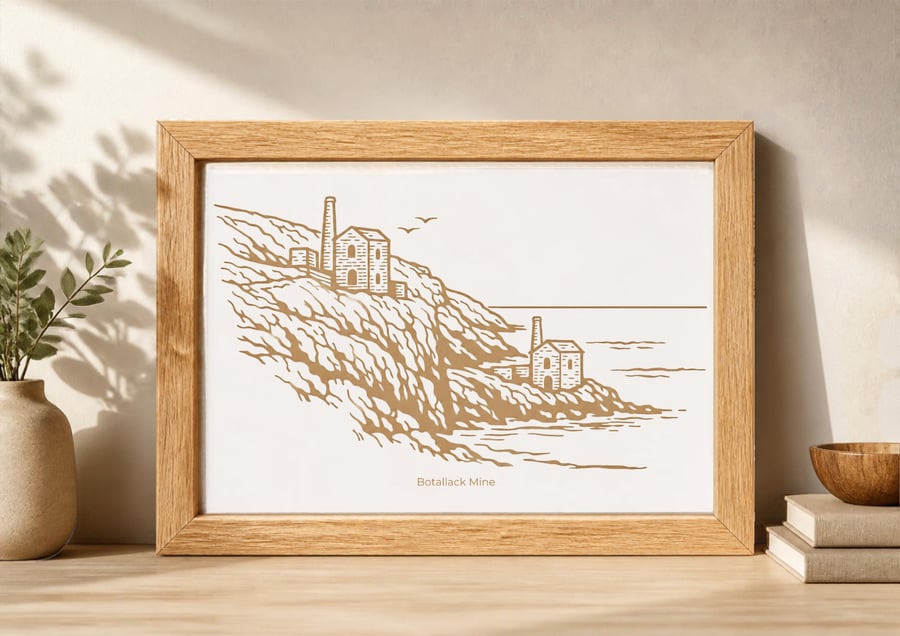 Laser engraved Botallack Mine Cornwall