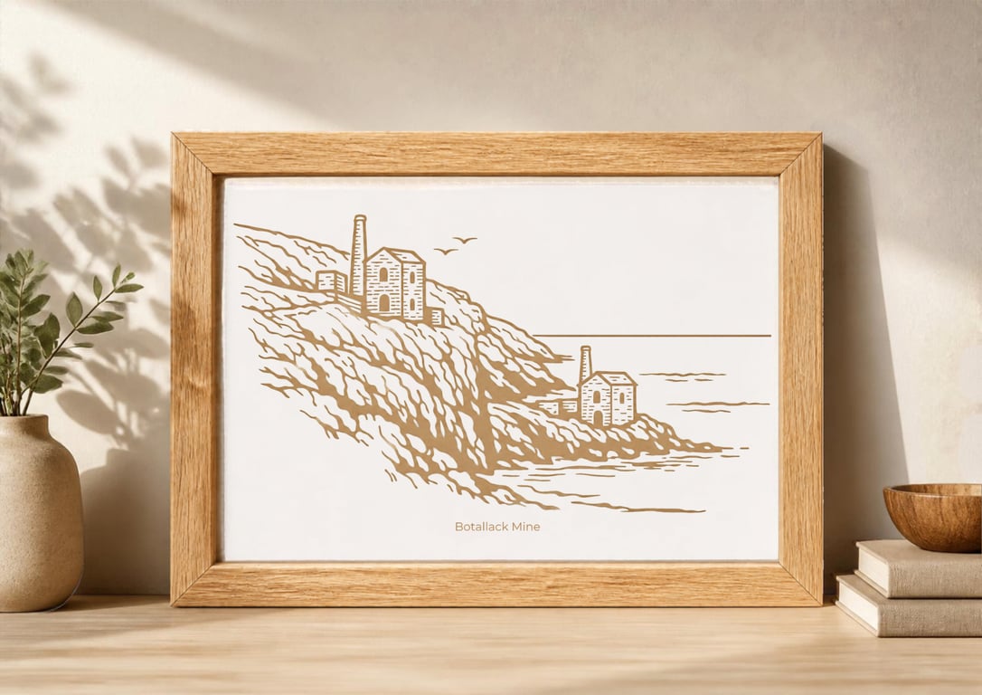 Laser engraved Botallack Mine Cornwall