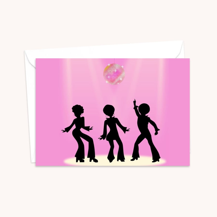 Seventies Disco Greeting Card: Platform Shoes and Glitter Ball (706)