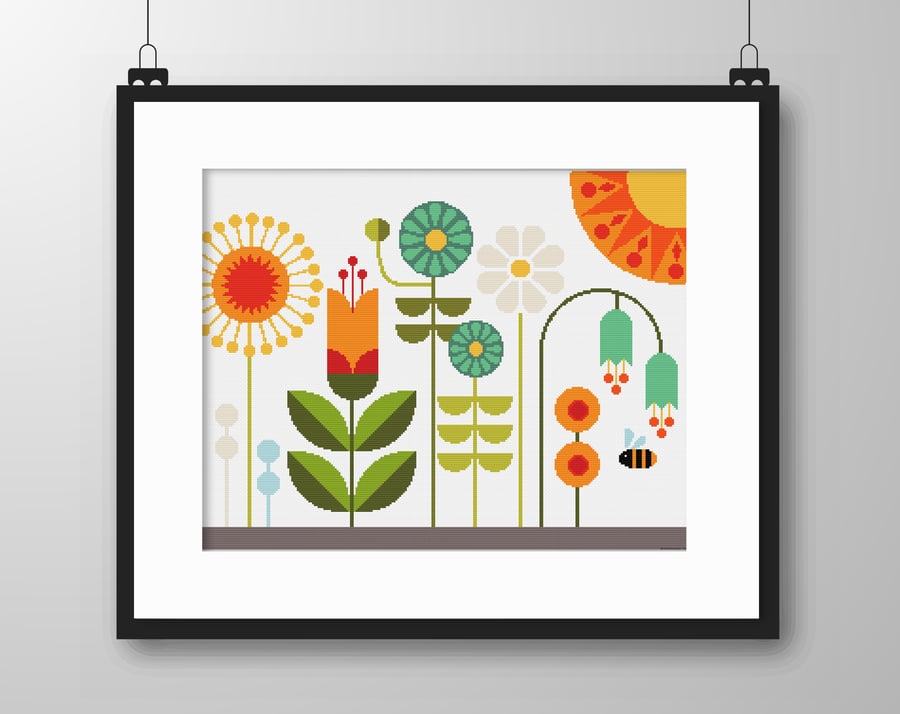 035 - Flower Garden - Scandinavian Modern Folk Art - Cross Stitch Pattern