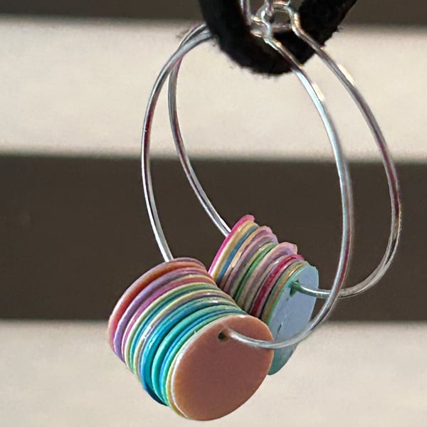 Silver Plated Rainbow Hoop Earrings - 25mm