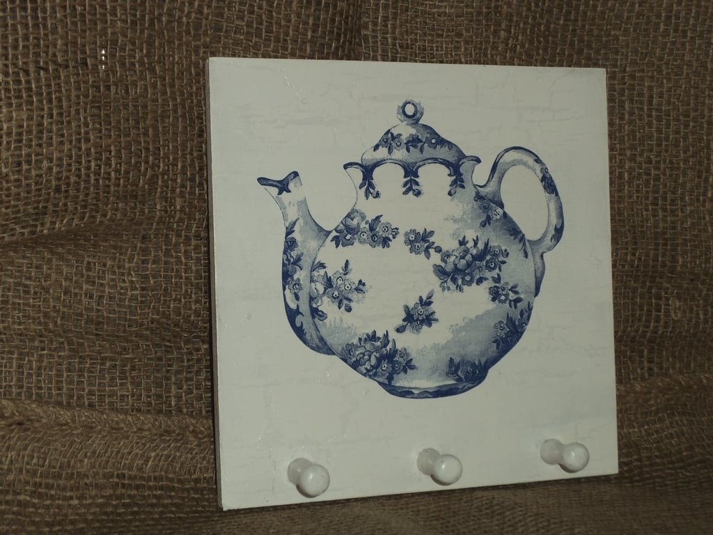 Hooks Wooden Time for Tea Country Vintage Kitchen Decoupage