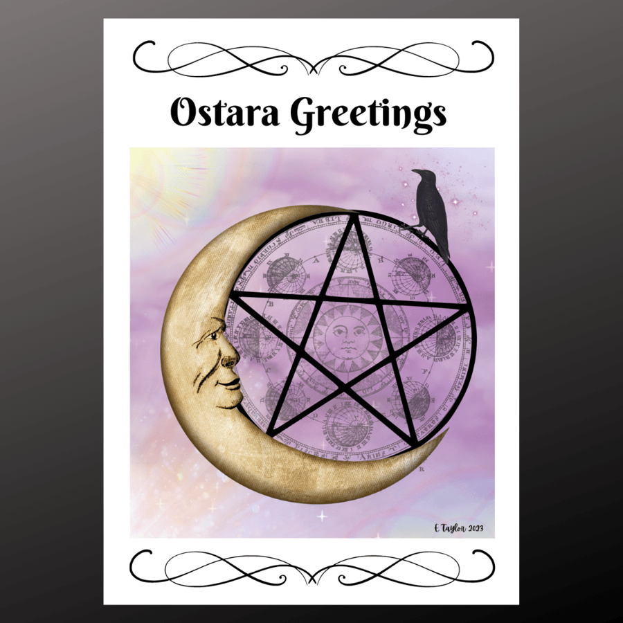 Ostara Greetings Card Moon Pentacle Personalised Seeded Option Wiccan Pagan 