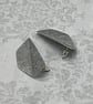 Aluminium Stud Earrings Folded Design, Metal Grate Imprinted Pattern Grey Tones - Image 4