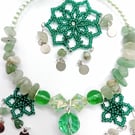 Turquoise beaded flower and semi-precious stone glittering sun catcher