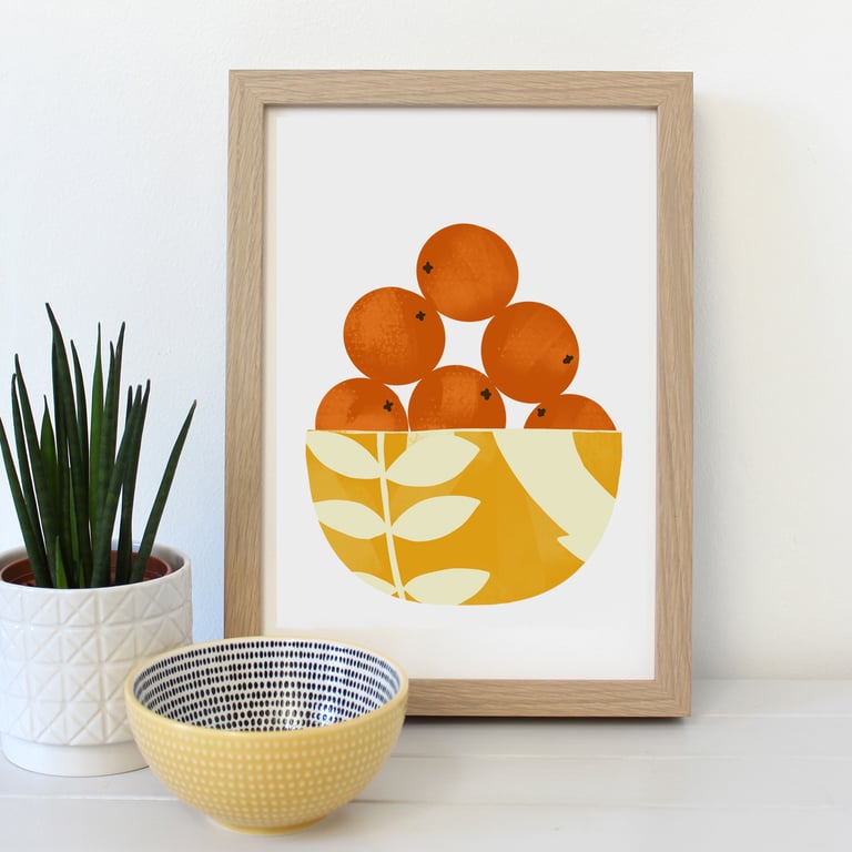 Orange Fruit Bowl A4 Art Print 