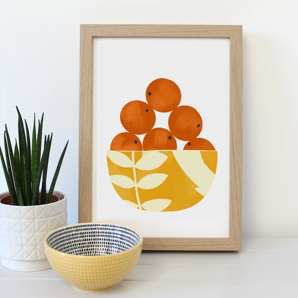 Orange Fruit Bowl A4 Art Print - Sale