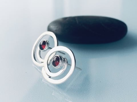 STERLING SILVER swirl garnet earrings, Handmade Urban Designed Jewellery