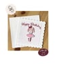 Girls Happy Birthday card with scallop edge and 3D effect character, gift tags