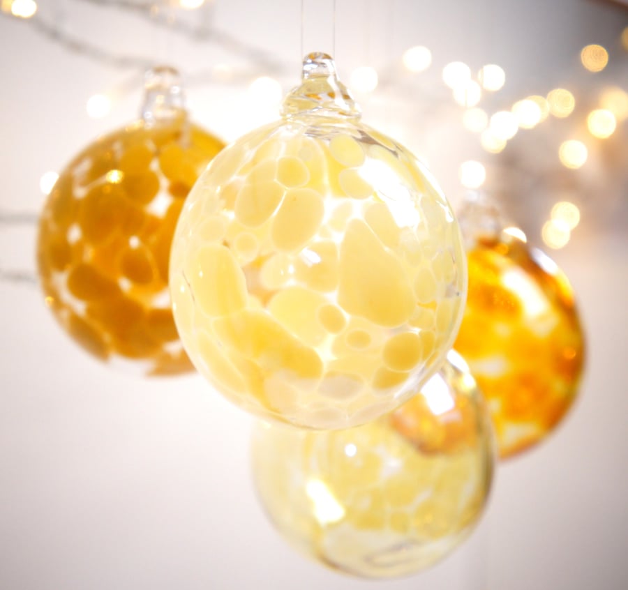 French Vanilla Handmade Blown Glass Christmas Bauble