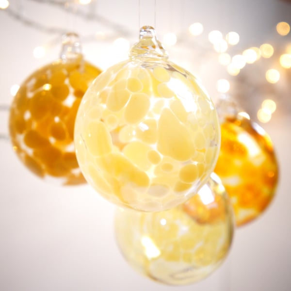 French Vanilla Handmade Blown Glass Christmas Bauble