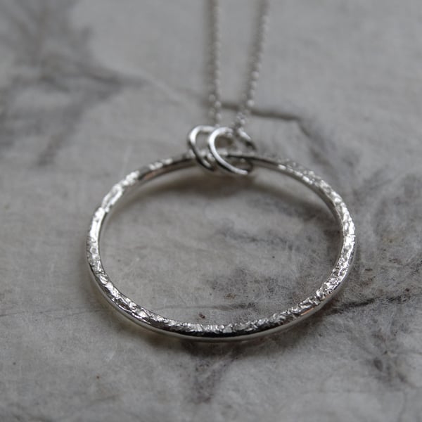 Silver hoop pendant - recycled sterling silver - silver frost textured hoop