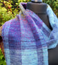 Handwoven Wool & Silk Scarf in Blues, Purple and Gold - Image 8