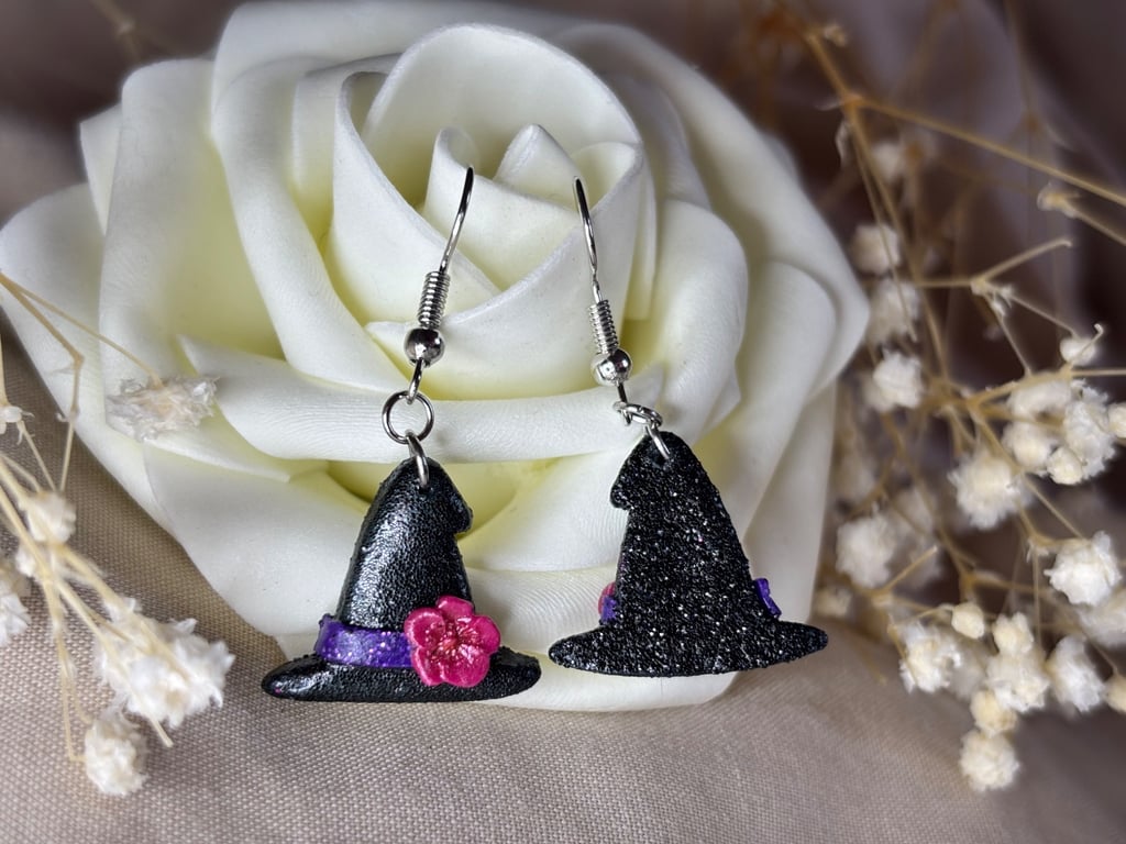 Enchanted Bloom Witch Hat Earrings