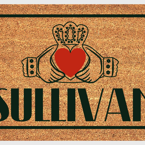 Claddagh Doormat - Personalized Irish Claddagh Welcome Mat - Coir - 3 Sizes