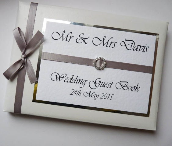 Wedding guest book with silver ribboon, wedding gift, wedding keepsake