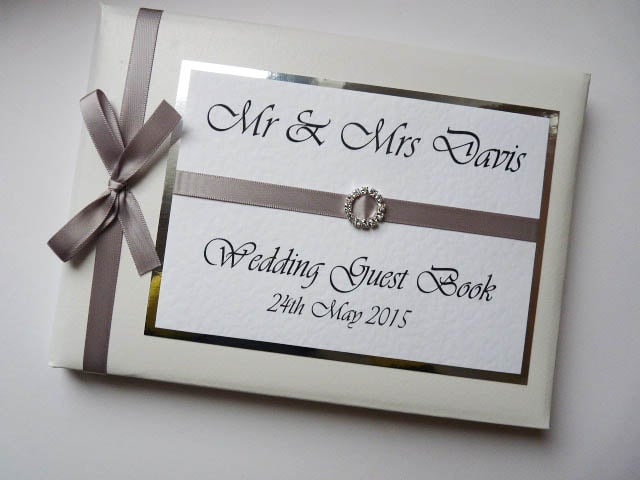 Wedding guest book with silver ribboon, wedding gift, wedding keepsake