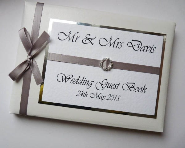 Wedding guest book with silver ribboon, wedding gift, wedding keepsake