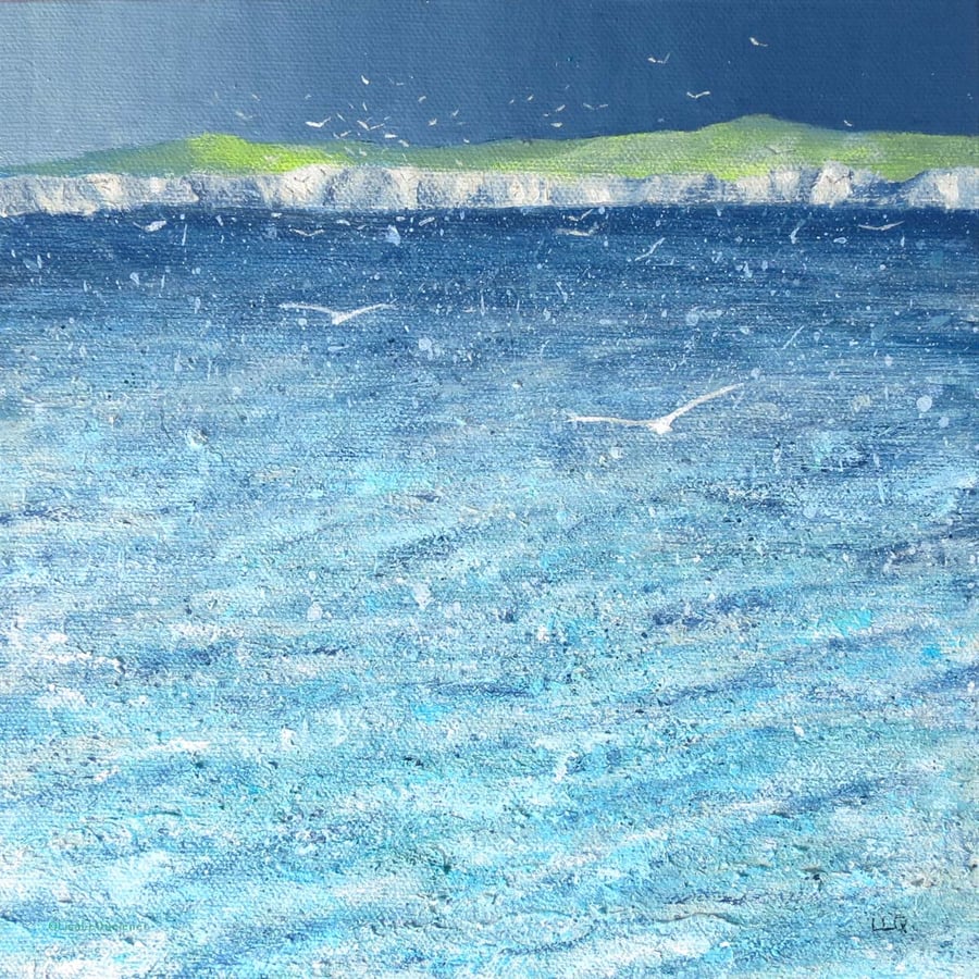 Storm and gulls Jurassic coastal painting original art seascape picture