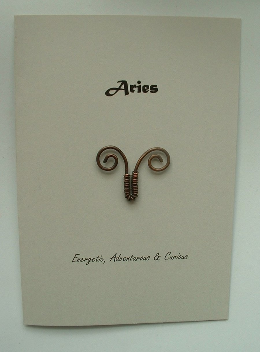 Aries Zodiac Greeting Card with Copper Wire 