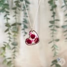 Real Love Pink Heart Flower 925 Sterling Silver Necklace