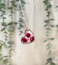 Real Love Pink Heart Flower 925 Sterling Silver Necklace