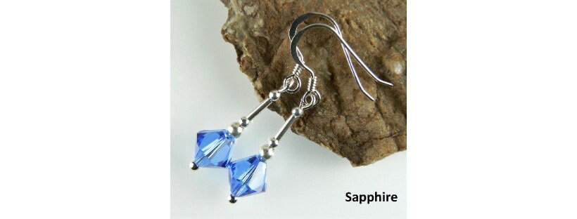 Austrian crystal drop earrings, sterling silver, 8mm, bicone, 10 colours  