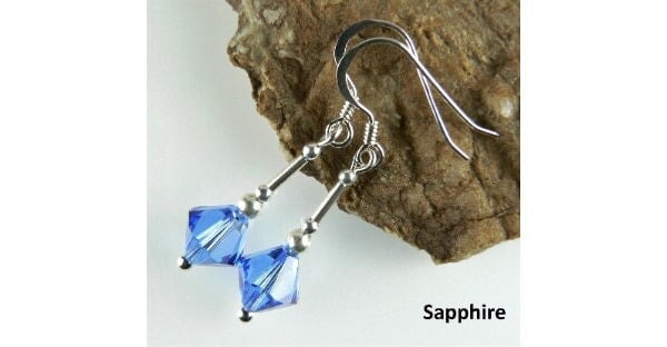 Austrian crystal drop earrings, sterling silver, 8mm, bicone, 10 colours  