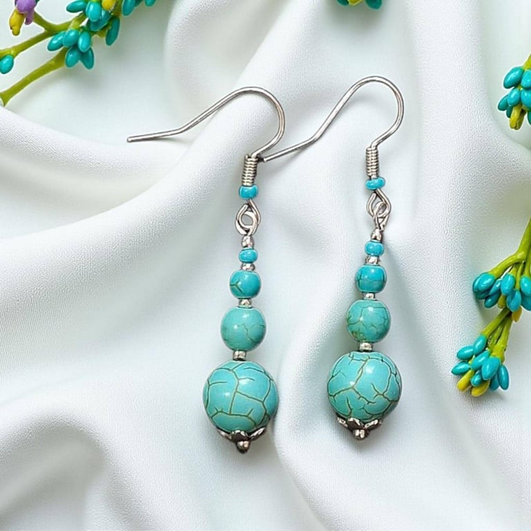 Turquoise earrings, beaded earrings, boho jewellery