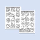 (Digital) Autumn Wildlife 24 Miniature Illustrations On Two Colouring Pages