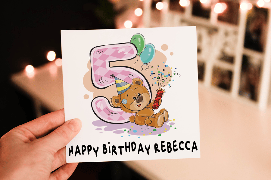 Teddy 5th Birthday Card, Card for 5th Birthday, Birthday Card, Friend Birthday