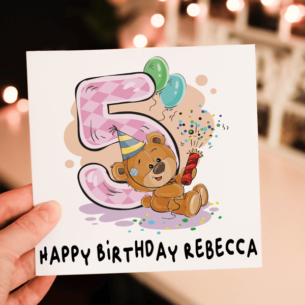 Teddy 5th Birthday Card, Card for 5th Birthday, Birthday Card, Friend Birthday