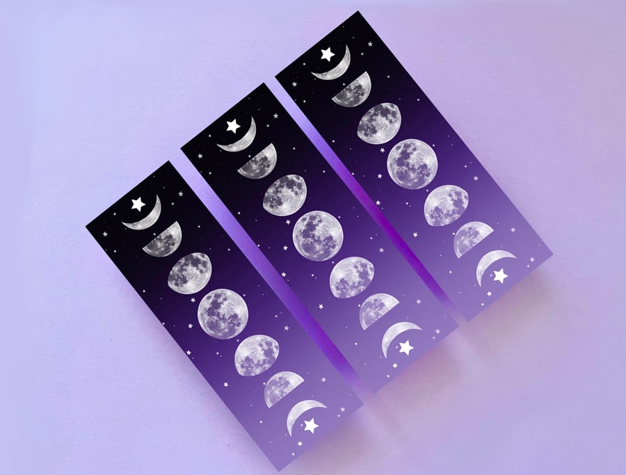 Purple Lunar Cycle Bookmark, Moon Phases Bookmark.