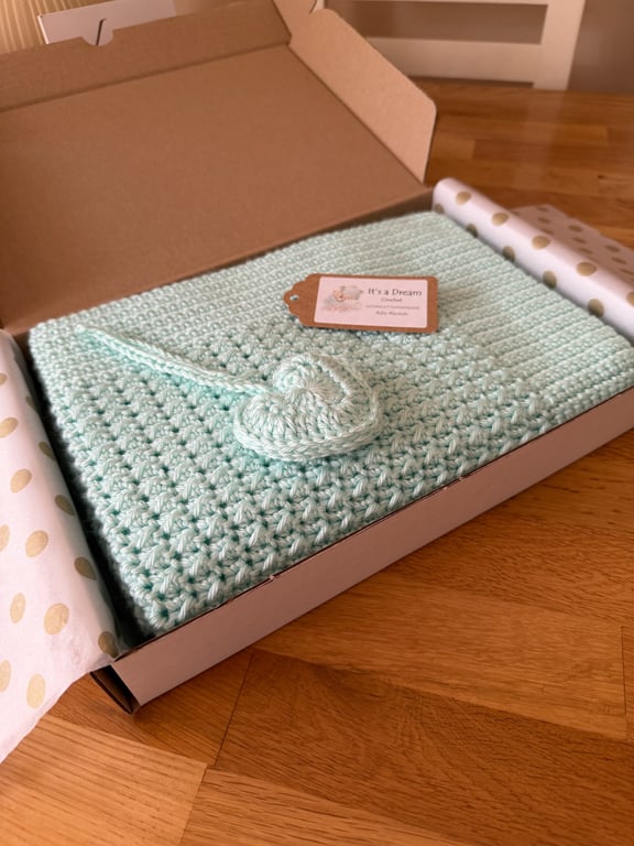New Handmade Baby Blanket – Soft Green– Premium Aran