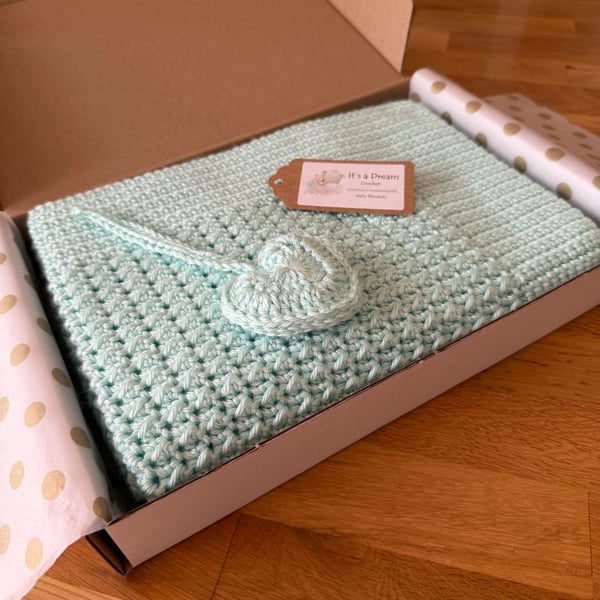 New Handmade Baby Blanket – Soft Green– Premium Aran