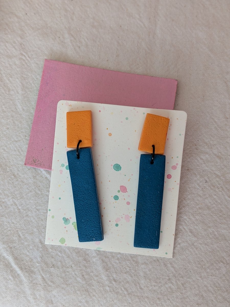 Handmade, minimal colour-block statement earrings - rectangular