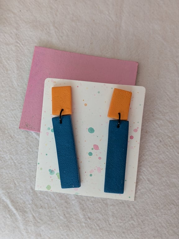 Handmade, minimal colour-block statement earrings - rectangular
