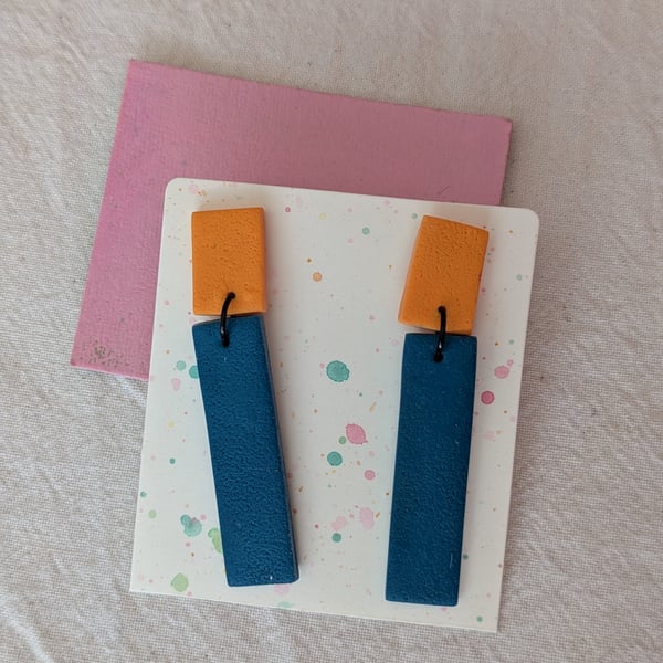 Handmade, minimal colour-block statement earrings - rectangular