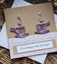 Quilled Tea Cups Square Blank Card 5 " x 5" Handmade ans Unique - Image 1