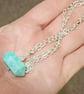 Sea Blue Amazonite Gemstone T-Bar Silver Chain Necklace - Image 5
