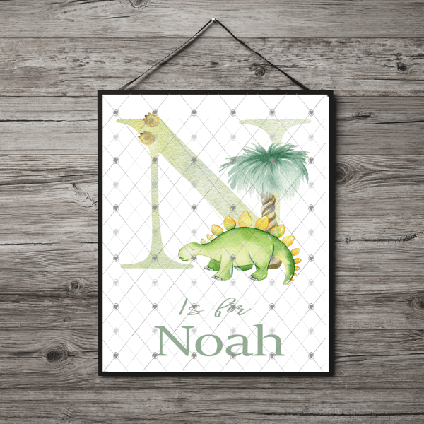 Dinosaur Initial Name Print, Letter N Custom Print, Letter N Personalised Art